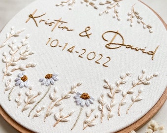 Personalized Wedding Embroidery | Ring bearer pillow, Wall Decor, Gift for the couple | minimal | Romantic, Garden, Neutral Cream Tones |