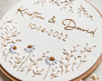 Personalized Wedding Embroidery | Ring bearer pillow, Wall Decor, Gift for the couple | minimal | Romantic, Garden, Neutral Cream Tones |