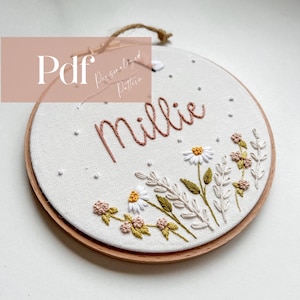Daisies and Butterflies - Personalized Embroidery Pattern | Customized PDF Pattern + Video Tutorial | Nursery/Children's Embroidery Art |
