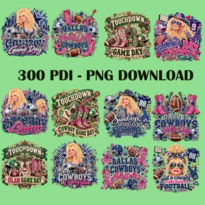 Lot de plus de 9 images PNG de football américain des Dallas Cowboys, images PNG « Jour de match des Cowboys », design « Maman de footballeur qui marque un touchdown », clipart de football western, téléchargement numérique