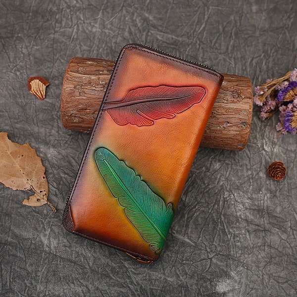 Long Leather Wallet Etsy