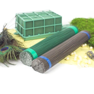Filo a spina 50 pezzi VERDE E BLU ricotto lungo 300 mm - filo per artigianato, filo artigianale, filo per legatura floreale Ghirlanda di fiori per floristica fai da te