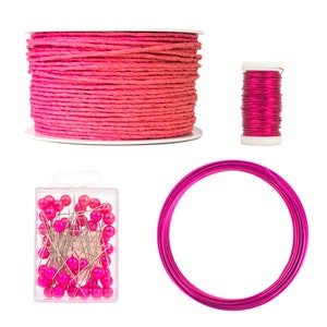 Floristik Set Pink zum basteln - Papierdraht Dekoband Schleifenband Aluminiumdraht DIY Deko Geschenkband Draht Glitzer Hochzeit Blumen