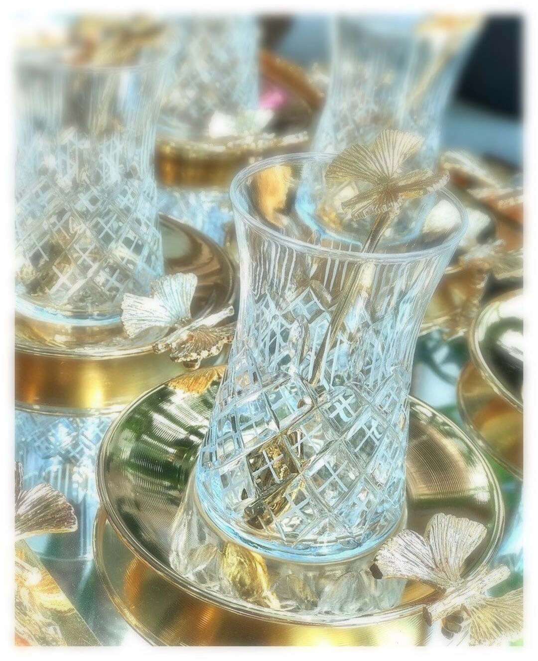 Tea Set and Mirrored Tray Gold L 6 Pcs Tea Set and Tray L Etsy