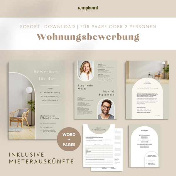 Wohnungsbewerbung | Bewerbungsvorlage Deutsch Word | Wohnungsbewerbung Paar| Bewerbungsvorlagen | Hauskauf Bewerbung Deutsch Pages