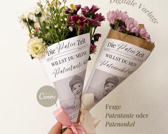 willst du meine Patentante sein Patenonkel fragen personalisiertere Zeitung Geschenk Patentante fragen Karte Canva Vorlage Zeitschrift Taufe