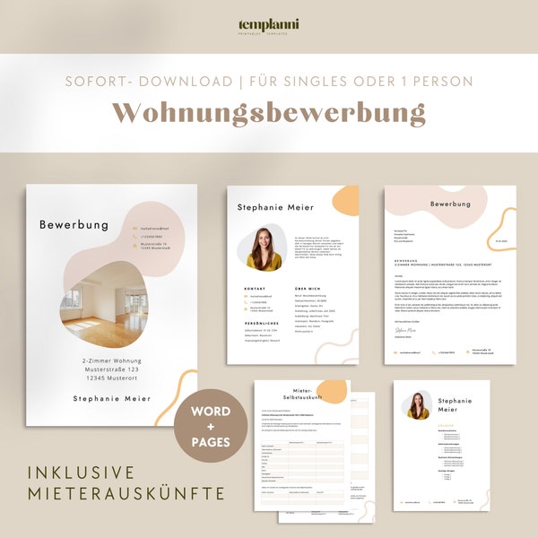 Wohnungsbewerbung Single Bewerbungsvorlage Deutsch Word Vorlage Bewerbung Wohnung Haus Anschreiben kreativ Mieterselbstauskunft