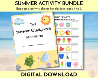 Paquete de actividades imprimibles de verano, actividades de verano para niños, paquete de playa imprimible para niños, imprimibles de viajes por carretera, juegos de campamento, páginas para colorear y juegos