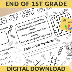 Graduation 1st Grade Worksheet, End of School Year Activity Printable, End of School Year Activity Placemat, Teacher Gift for Students