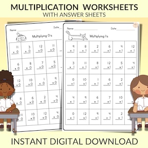 Multiplication Worksheets, 30 Multiplication Printouts for 2nd till 5th Grade, Digital Download with Answer Sheets