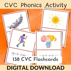 Flashcards phoniques pour la maternelle |  Générateur de mots CVC | Cartes Flash « Trace le mot » | Activité à imprimer pour la maternelle et la maternelle