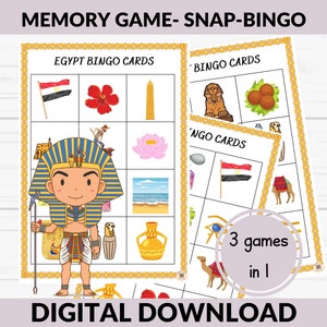 Egyptian-themed game Set, Kids Printable Games, Ancient Egypt, Bingo Cards, Learn About Egypt, Instant Download, Kids Travel Activity