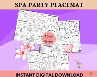 Spa Activity and Coloring Placemat, Slumber Party Idea, Printable Favor, Mother's Day, Birthday Party Printable, Spa Birthday, Mom & Me Day