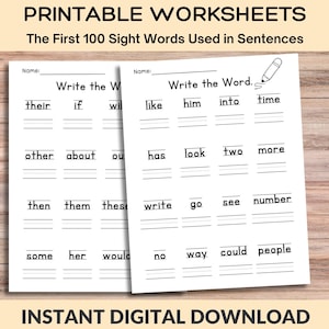 First 100 Fry Sight Words Learning Bundle: 30 Pages of Fun Sentences, Spelling, and Activities for Kids; Home learning, Literacy Worksheets image 6