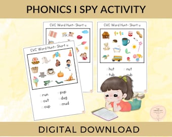 Phonics Worksheets, Kindergarten CVC, I Spy Printables, Activity Worksheets Pre-K, Printouts for Kinder, Kindergarten Reading & Spelling