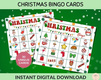 Christmas Party Printable, Classroom Activity for Kids, Christmas Bingo Game, 30 Cards Bingo Party Game; Instant Digital Download