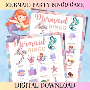 Sirena Bingo stampabile, Attività per feste per bambini, Gioco per feste di compleanno, Carte Bingo per bambini, Festa per ragazze e ragazzi, Download digitale