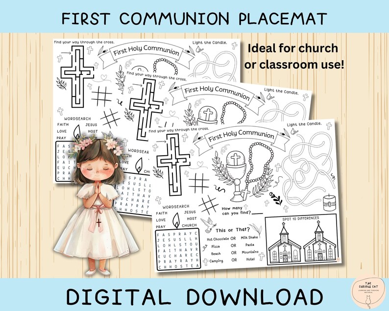 First Holy Communion Activity Placemat, General & Personalized Digital ...