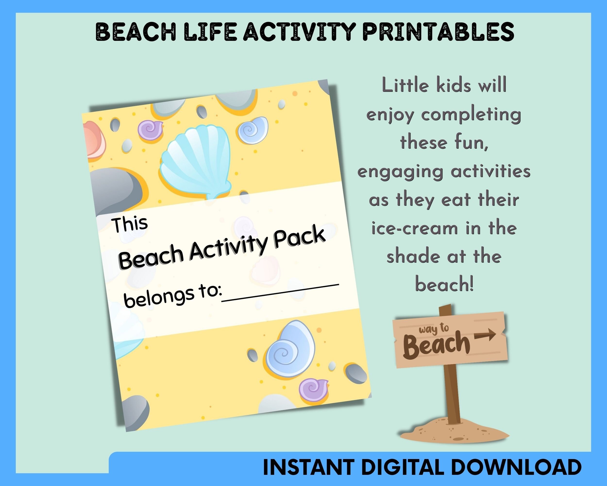 Kids Printable Beach Activity Pack, Beach Party Printables, Fun ...