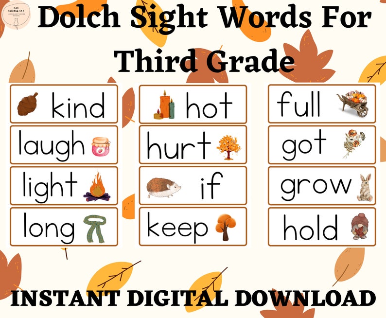 3rd Grade Sight Words, High Frequency Words Flashcards, Autumnthemed