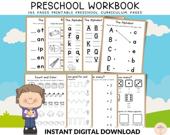 Kindergarten Workbook | Preschool Printable | Homeschool Worksheets | Numbers, Letters Activities | Farm-Themed Daycare Curriculum | Tracing