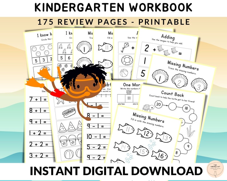 Printable Kindergarten Summer Workbook, Educational Activities for
