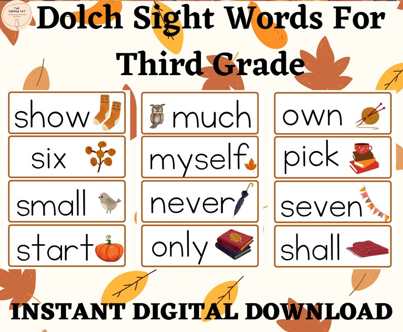 3rd Grade Sight Words, High Frequency Words Flashcards, Autumnthemed