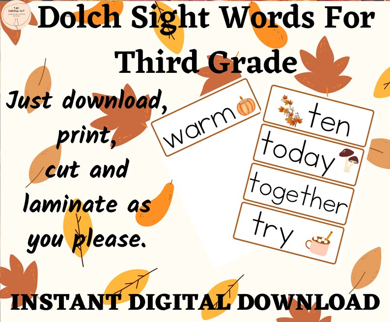 3rd Grade Sight Words, High Frequency Words Flashcards, Autumnthemed