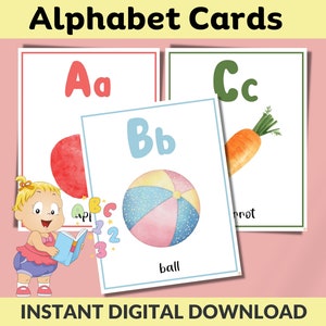 Alphabet Posters, Printable Alphabet Flash Cards, Classroom and Nursery Decor, Toddlers Early Learning Resource, Preschool and Kindergarten