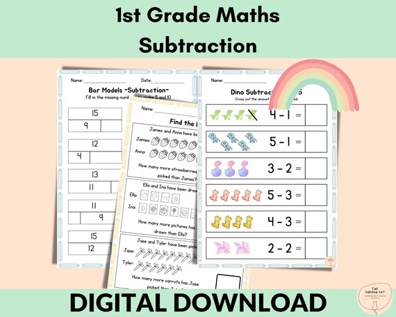 Subtraction Worksheets for 1st Grade, Printables for Subtraction Practice, Homeschool Maths Word Problems, Printouts Maths Resource Workbook