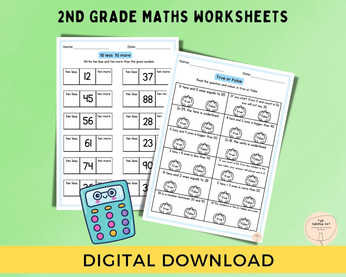 Maths Worksheets for 2nd Grade, Place Value Printouts, Instant Digital ...