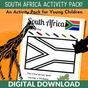 Printable South Africa Kids Activity Pack Travel Worksheets Activities for Kindergarten and Toddlers Country Study Instant Digital Download