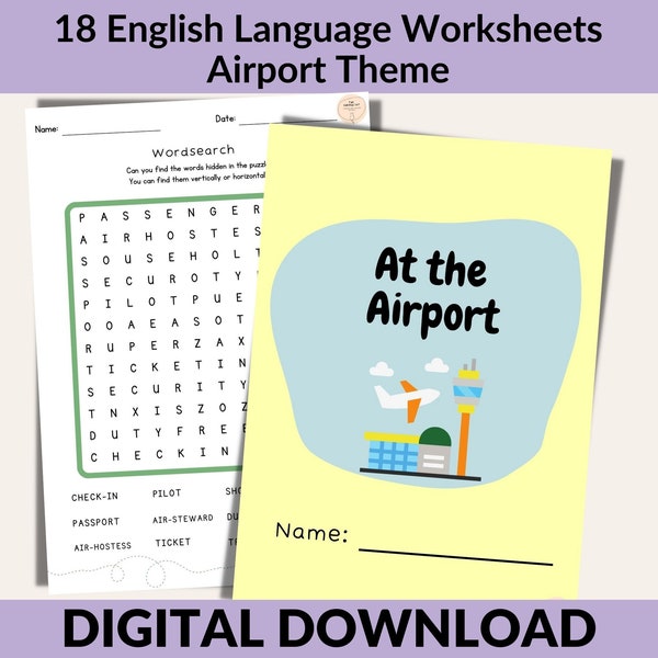 English Language Worksheets, 'At The Airport' Theme Worksheets, 3rd Grade Printables: Reading, Grammar, Writing, Vocabulary, ESL Activities