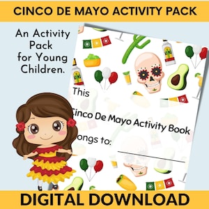 Cinco de Mayo Kindergarten Activities Bundle; Learning Pack for Preschoolers; Educational Activities for Kids; Coloring and Games Download