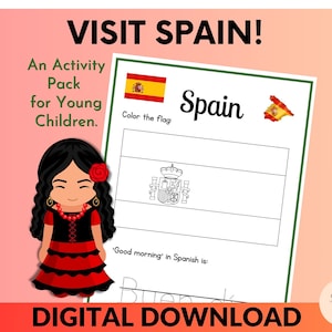 Spain Worksheets, Pre-School Worksheets, A Fun and Educational Travel Pack for Young Children, Digital Download Travel Activities,