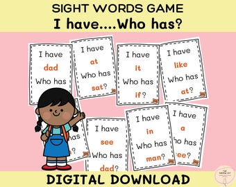 Kindergarten Sight Words Card Game: I Have Who Has, Literacy Activity, PDF Download