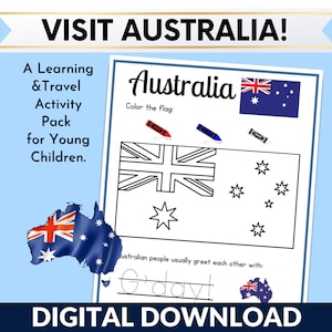 Country Studie zum Ausdrucken, Reiseaktivität, Australien Lern- und Reisepaket für kleine Kinder; Kinder bildung druckbar; Sofort Download