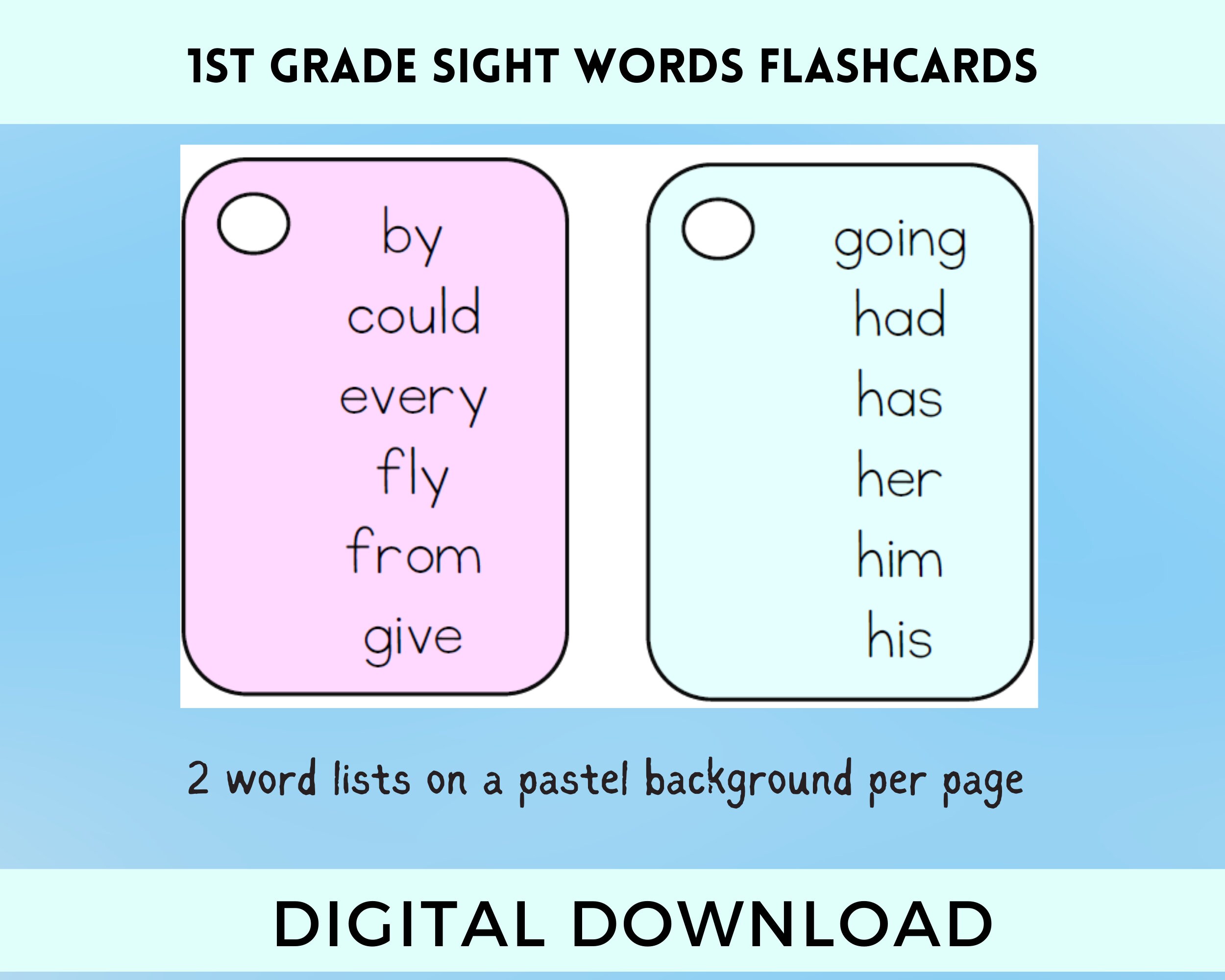 Sight Words for 1st Grade Dolch Flashcards High Frequency Etsy