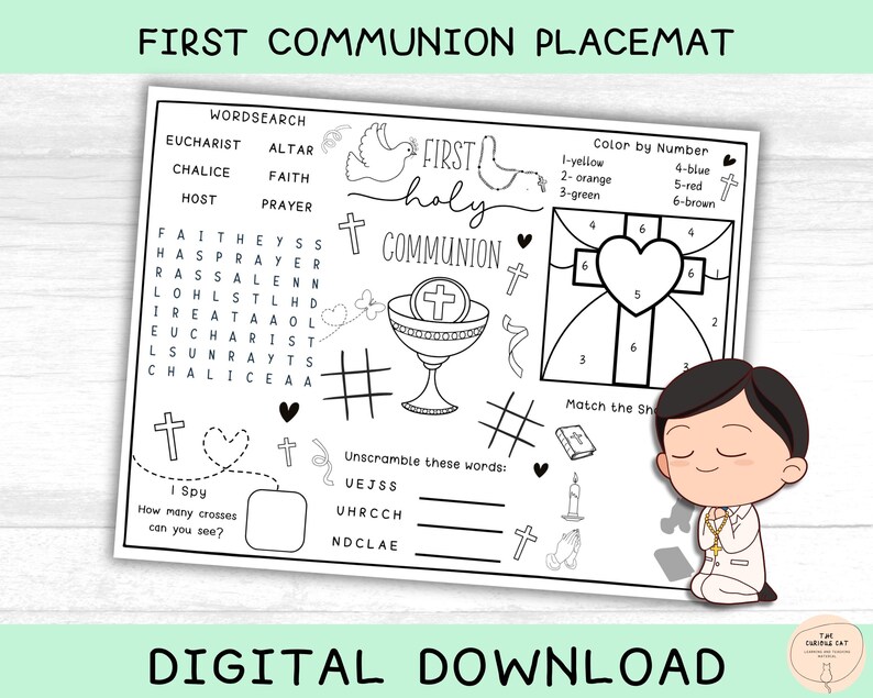 First Communion Activity Placemat, General & Personalized Digital Files ...