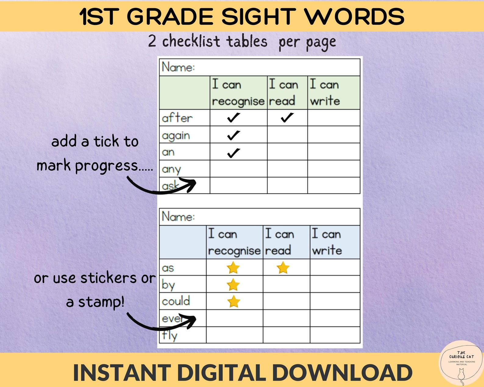 1st Grade Literacy Printable, Sight Words Reading and Spelling ...