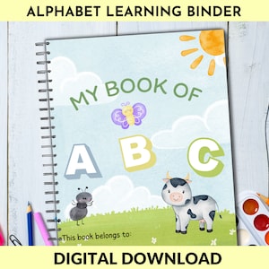 Alphabet Busy Book, ABC Learning Binder with Beginning Sounds for Toddlers, Preschool, Montessori Kindergarten Homeschool Activities