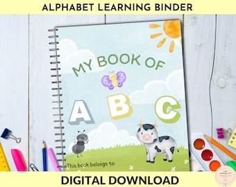 Alphabet Busy Book, ABC Learning Binder com sons iniciais para crianças pequenas, pré-escola, jardim de infância Montessori, atividades de educação domiciliar