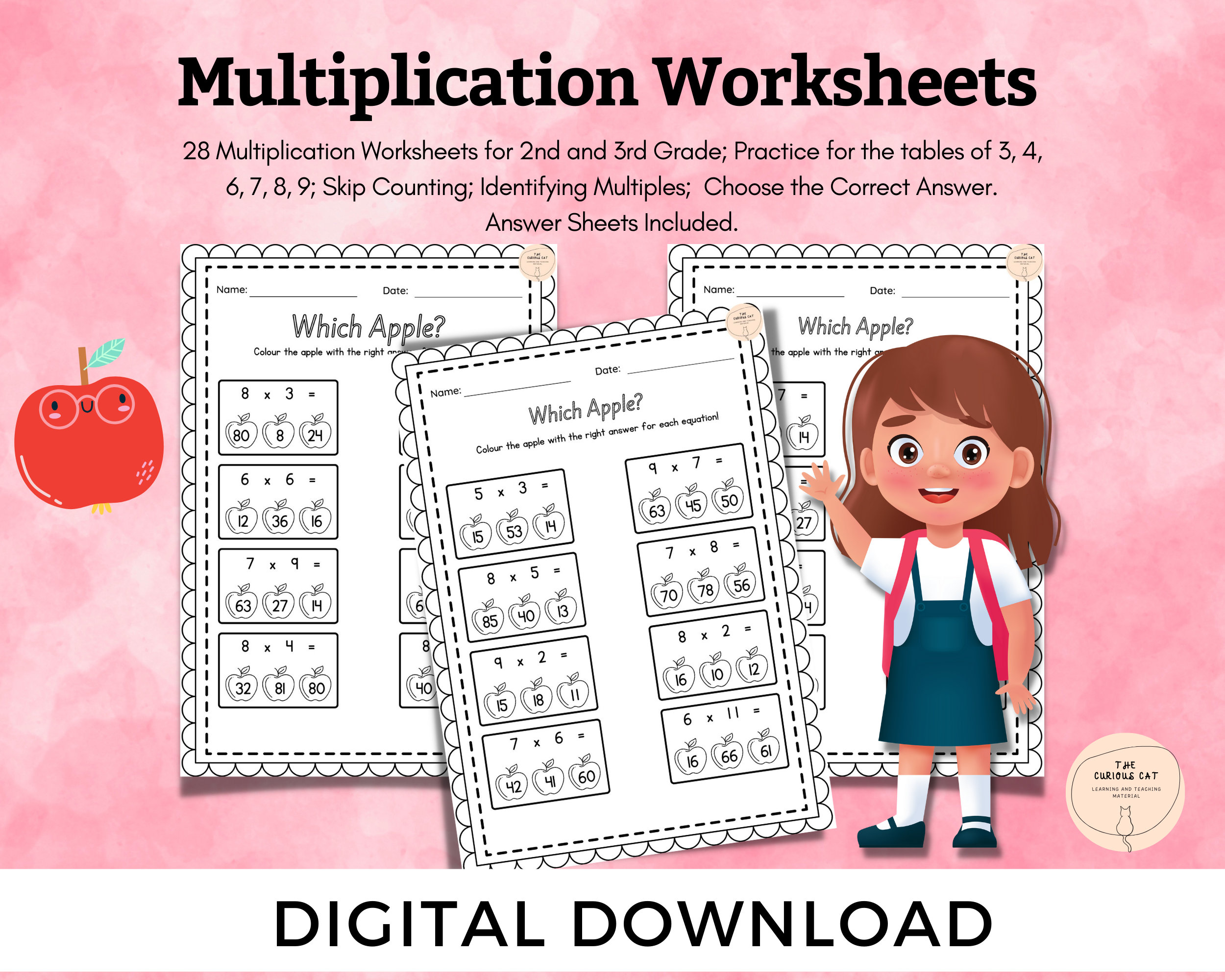 Maths worksheets multiplication printouts for 2nd and 3rd grade with