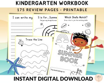 Printable Kindergarten Summer Workbook, Educational Activities for Young Learners, Worksheets Instant Download, Homeschool, Teacher Resource