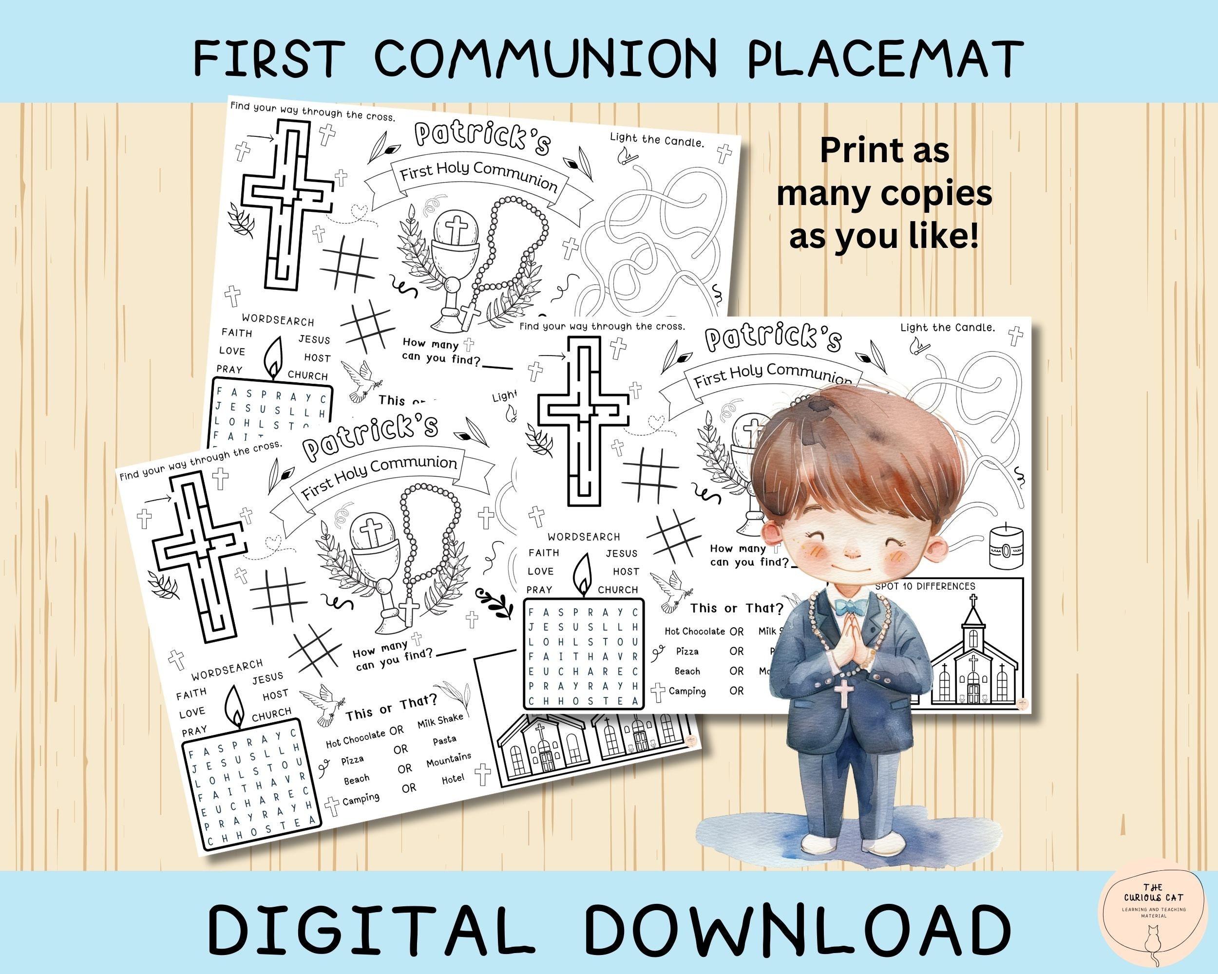 First Holy Communion Activity Placemat, General & Personalized Digital ...
