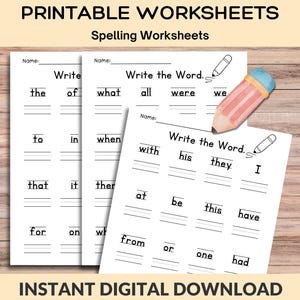 First 100 Fry Sight Words Learning Bundle: 30 Pages of Fun Sentences, Spelling, and Activities for Kids; Home learning, Literacy Worksheets image 5