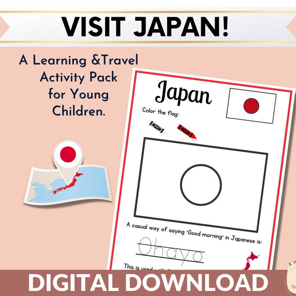 Japan Worksheets, Learning & Travel Printable for Children; Kids Educational Resource; Toddler and Pre-K Resource, Instant Digital Download