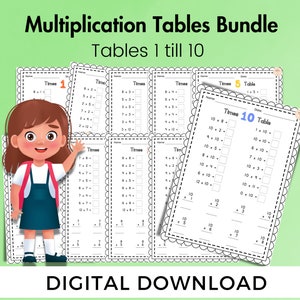 3rd Grade Maths Worksheets, Multiplication Printables, Digital Download, Times Tables Practice and Revision, Multiplication Study Printouts