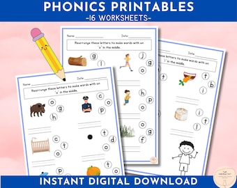 CVC Word Building Printable, Emergent Readers Middle Sound Phonics, Kindergarten Reading & Spelling, Homeschool Phonics, No Prep Worksheets