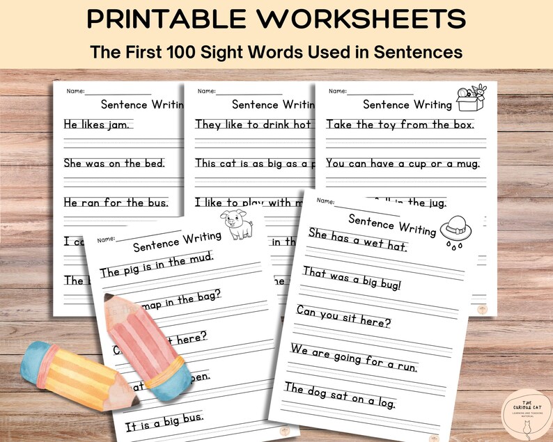 First 100 Fry Sight Words Learning Bundle: 30 Pages of Fun Sentences, Spelling, and Activities for Kids; Home learning, Literacy Worksheets image 2